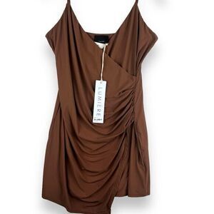 Urban Outfitters Ruched Spaghetti‎ Strap Slip Dress Womens Size Medium Brown NWT